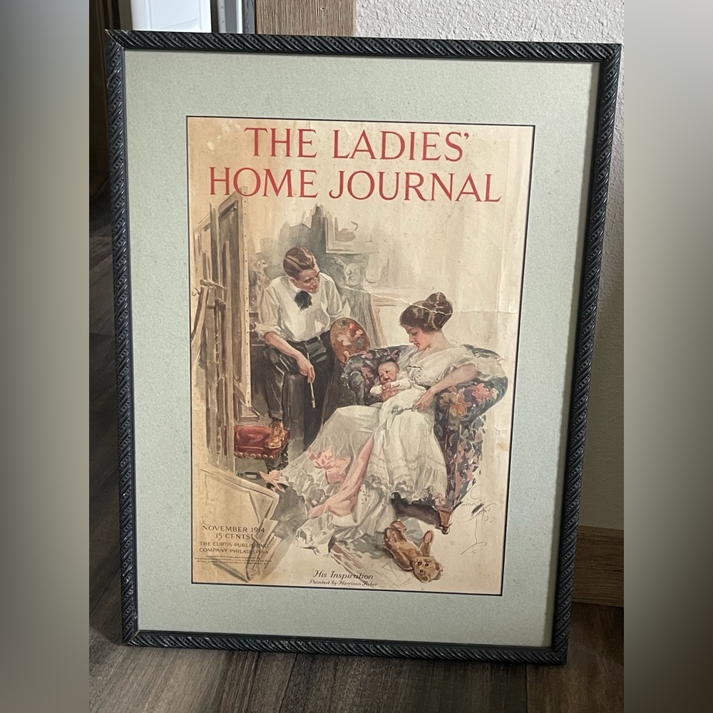 “His Inspiration” Vintage Artwork Ladies Home Journal Framed Cover February 1914